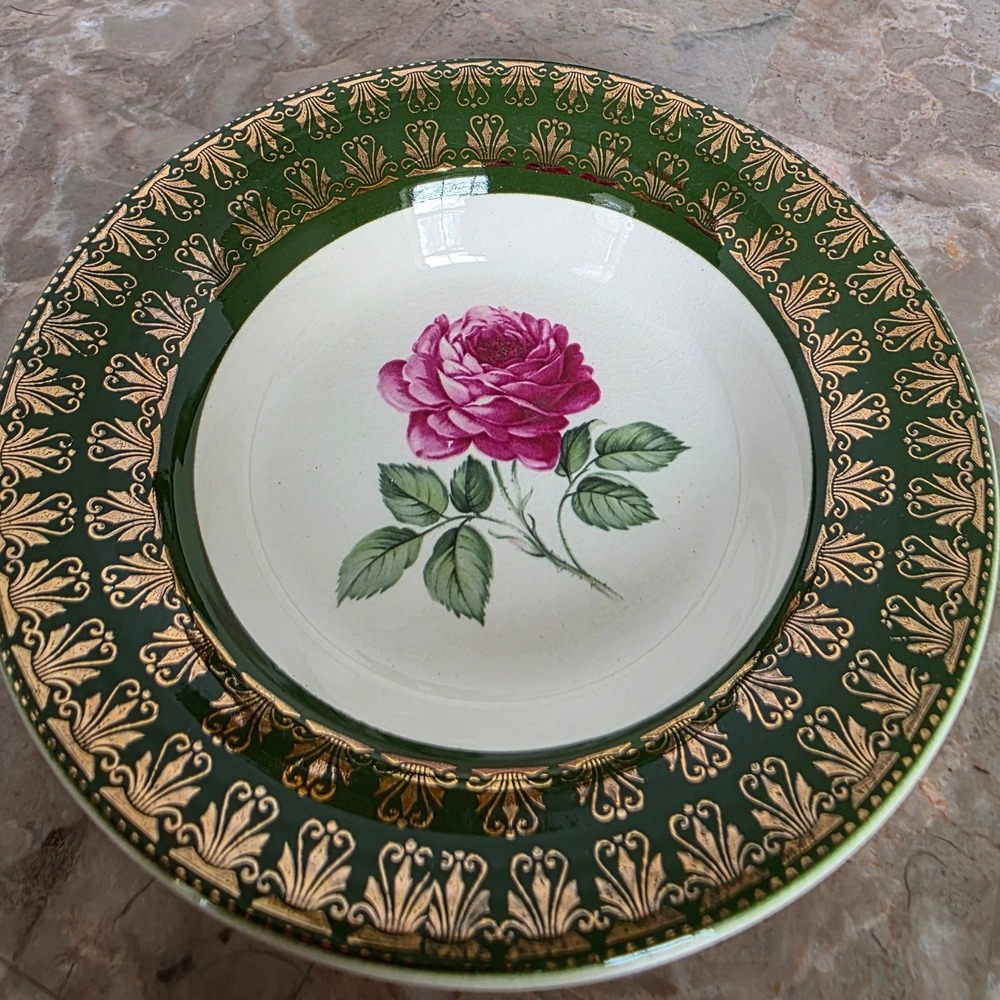 Limoges American‎ Beauty Rose Floral Green Gold Elegant Rim Tableware Fruit Bowl